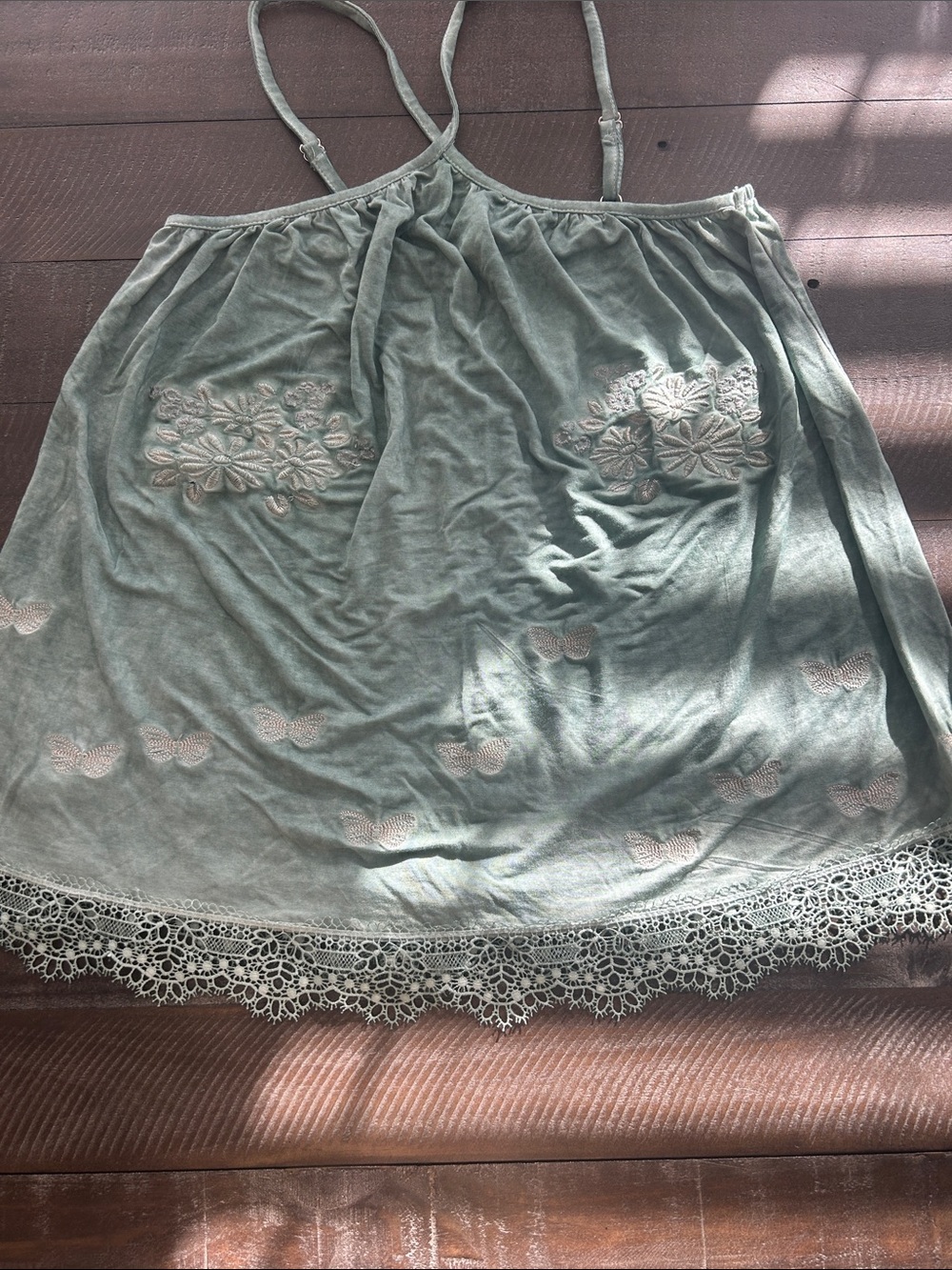 POL Sage Green Embroidered Lace-Trim Chemise